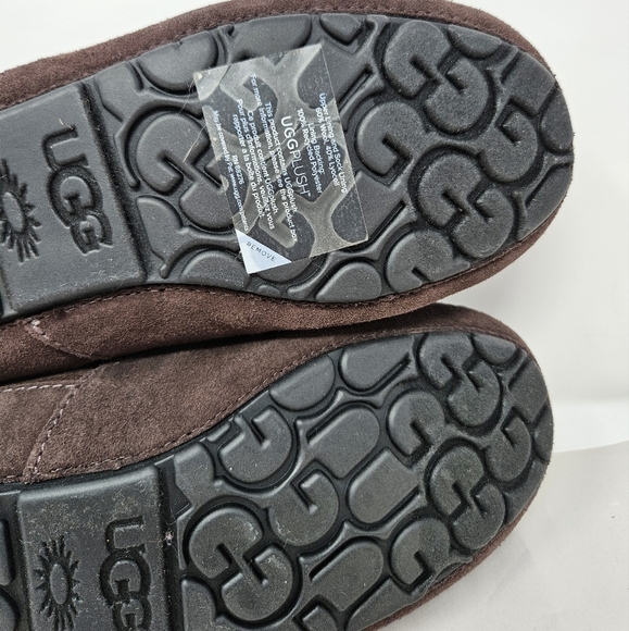Ugg Mens Ascot Slippers Sz 7 Brown Suede & Fabric Upper Sherling Lined Plush - Picture 8 of 11
